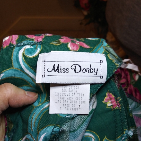 Miss Dorby Vintage 1980's Teal Burgundy & Purple Floral  Cottagecore Style Dress - Picture 12 of 14